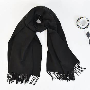 Women's Long Plaid Polyester Imitation Cashmere Tassels Scarf, Winter/Fall Warm Large Soft Tartan Shawls Wraps, Black, 2000x650mm