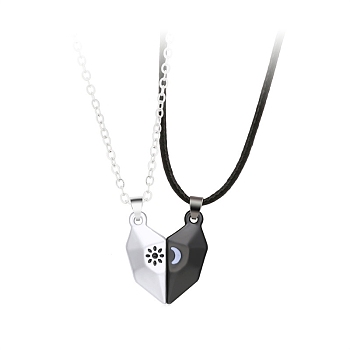 2Pcs 2 Style Couple Necklaces Set, Alloy Magnetic Matching Splite Heart Pendants Necklace for Valentine's Day, Electrophoresis Black, 17.72 inch(45cm), 1Pc/style