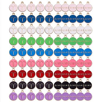 90Pcs 9 Colors Alloy Enamel Pendants, Cadmium Free & Lead Free, Flat Round with Constellation, Light Gold, Aries, 15x12x2mm, Hole: 1.5mm, 10pcs/color
