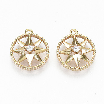 Brass Micro Pave Clear Cubic Zirconia Charms, Nickel Free, Real 18K Gold Plated, Ring With Star, Clear, 14x12x4mm, Hole: 1mm