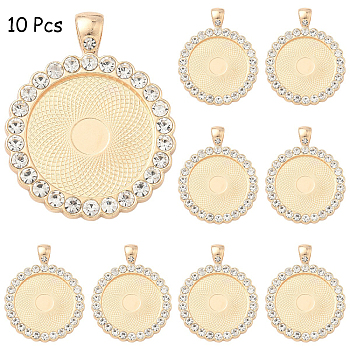 10Pcs Flat Round Alloy Rhinestone Pendant Cabochon Settings, Cadmium Free & Lead Free, Light Gold, Tray: 25mm, 43x34x3mm, Hole: 4x7mm, 38pcs/bag