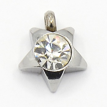 201 Stainless Steel Rhinestone Star Charm Pendants, Grade A, Faceted, Crystal, 9x8x3mm, Hole: 1mm