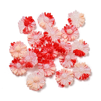 Luminous Transparent Resin Decoden Cabochons, Glow in the Dark Flower with Glitter Powder, Red, 10.5x4.5mm