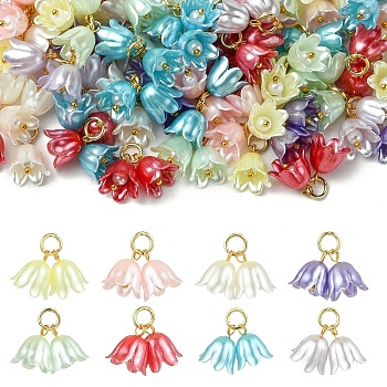 80Pcs 8 Colors Flower ABS Plastic Pearl Pendants, with Golden Brass Ball Head Pin, Mixed Color, 16mm, 10pcs/color