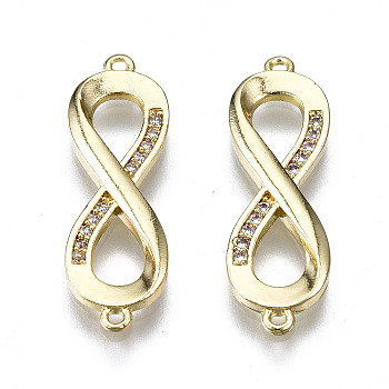 Brass Micro Pave Clear Cubic Zirconia Links Connectors, Infinity, Golden, 22x7x2mm, Hole: 0.8mm