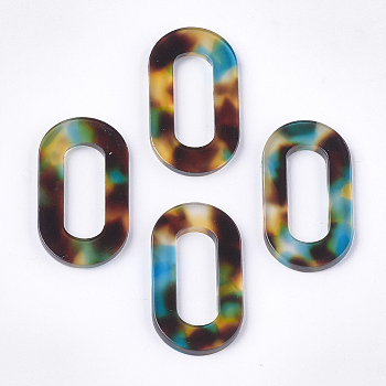 Cellulose Acetate(Resin) Linking Rings, Leopard Print, Oval, Colorful, 30x17x2.5mm, Inner Measure: 19x7mm