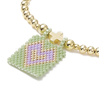 rectangle de graine de verre avec bracelet à breloques coeur(BJEW-MZ00033)-4