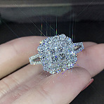 Brass Micro Pave Cubic Zirconia Finger Rings for Women, Square, Silver, US Size 9(18.9mm)(FS-WG4C4EA-08)