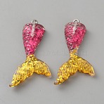 Transparent Resin Pendants, Mermaid's Fishtail, with Platinum Tone Iron Loops & Paillette, Two Tone, Cerise, 45x23x6mm, Hole: 2mm(RESI-TAC0018-49C)