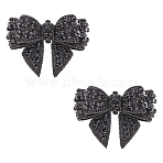 Polyester Bowknot Shoe Decorations, with Alloy Rhinestone Cabochons, Black, 69x93x30mm(FIND-WH0126-445)