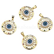 4Pcs Brass Micro Pave Colorful Cubic Zirconia Pendants, with Resin, Real 18K Gold Plated, Flat Round with Eye, Light Sky Blue, 27.5x25x7.5mm, Hole: 6.5x3.5mm(ZIRC-SZ0001-71)