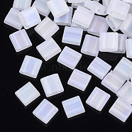 2-Hole Transparent Glass Seed Beads, Frosted AB Colours, Rectangle, White, 5x5~5.5x2~2.5mm, Hole: 0.7mm(SEED-T004-02C-01)