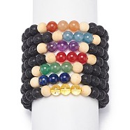 7Pcs 7 Style Natural Lava Rock & Wood  & Mixed Stone Round Beaded Stretch Bracelets Set, Essential Oil Chakra Yoga Stackable Bracelets for Women, Inner Diameter: 2-1/8 inch(5.5cm), 1Pc/style(BJEW-JB08837)