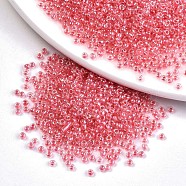 6/0 Glass Seed Beads, Transparent Inside Colours Luster, Round Hole, Round, Light Coral, 6/0, 4~5x2.5~4.5mm, Hole: 1.2mm, about 4500pcs/bag(SEED-A015-4mm-2204)