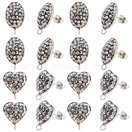 DICOSMETIC 8Pair 2 Style Polymer Clay Rhinestone Stud Earring Findings, with Stainless Steel Findings and Loop, Heart & Oval, with 20Pcs 304 Stainless Steel Ear Nuts, Jet, 16.5~18x10.5~14, Hole: 0.7~2mm, Pin: 0.6~0.7mm, 4pair/style(EJEW-DC0001-15)