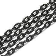 Aluminum Cable Chains, Textured, Unwelded, Oval, Black, 8x5x1.4x1mm(X-CHA-S001-027B)