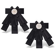 Bowknot Satin Rhinestone Brooches, with Imitation Pearl Beads, Black, 180x170x12mm(JEWB-WH0020-045)