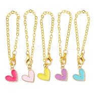 Heart Alloy Enamel Pendant Decoration, with Golden Tone Brass Chain, Mixed Color, 130mm(HJEW-JM01459)