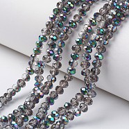 Electroplate Transparent Glass Beads Strands, Half Multi-color Plated, Faceted, Rondelle, Silver, 8x6mm, Hole: 1mm, about 72pcs/strand, 16.14 inch(41cm)(X-EGLA-A034-T8mm-Q13)