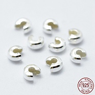 925 Sterling Silver Crimp Bead Cover, Silver, 3x4x2mm, about 196pcs/10g(STER-L063-06A-S)