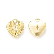 Clear Glass Pendnants, with Brass Findings, Heart Charms, Real 18K Gold Plated, 11x9.5x3mm, Hole: 1.2mm(KK-P228-19G)