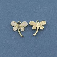 Resin Alloy Pendants, with Rhinestone, Dragonfly, Golden, Pale Goldenrod, 16x17x3.5mm, Hole: 1.4mm(FIND-TAC0008-23)