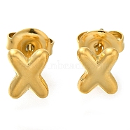 304 Stainless Steel Stud Earrings, Real 14K Gold Plated, Letter X, 7.5x6mm(EJEW-I316-01G-X)