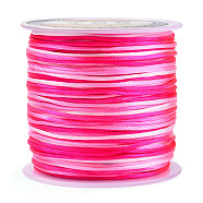 Polyester Cords, Segment Dyed Chinese Knotting Cord, Polyester Cords String for Beading Jewelry Making, Deep Pink, 1mm, about 49.21 Yards(45m)/Roll(OCOR-YW0001-03A)