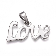 2Pcs 304 Stainless Steel Pendants, Word Love, Stainless Steel Color, 16x34.5x1.5mm, Hole: 10x4.5mm(STAS-FS0001-10P)