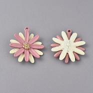 Spray Painted Alloy Pendants, Daisy, Pink, 25x22.5x6mm, Hole: 1.6mm(PALLOY-WH0068-37B)