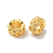 Long-Lasting Plated Brass Micro Pave Clear Cubic Zirconia Beads, Flower, Large Hole Bead, Real 18K Gold Plated, 7.9x4.3mm, Hole: 4.1mm(KK-K381-18A-G01)