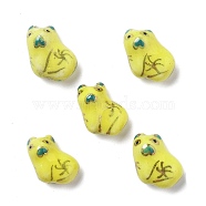 Handmade Porcelain Beads, Ornamental with Gold, Tiger, Yellow, 13.5~14x8.5~9x12~12.5mm, Hole: 1.6mm(PORC-L079-16)