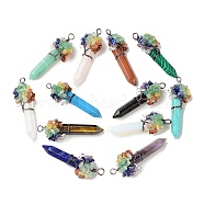 7 Chakra Pointed Natural & Synthetic Mixed Gemstone Big Pendants, Chip Gems Tree Faceted Bullet Charms with Red Copper Plated Rack Plating Copper Wire Wrapped, Cadmium Free & Lead Free, 62~66.5x22~26x17.5~18mm, Hole: 4.2~6.5mm(G-C012-01R)
