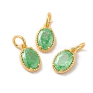 Real 18K Gold Plated Brass Micro Pave Cubic Zirconia Pendants, with Jump Rings, Oval, Light Green, 10x6.5x2.5mm, Hole: 3mm(KK-M243-07G-04)