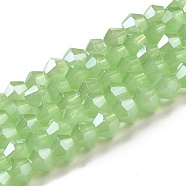 Imitation Jade Electroplate Glass Beads Strands, Pearl Luster Plated, Faceted, Bicone, Green, 4x4mm, Hole: 0.8mm, about 87~98pcs/strand, 12.76~14.61 inch(32.4~37.1cm)(GLAA-F029-J4mm-C01)