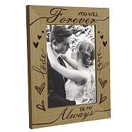 Natural Wood Word Forever Photo Frames, for Tabletop Display Photo Frame, Rectangle, Heart, 218x168mm, Inner Diameter: 142x90mm(AJEW-WH0292-035)