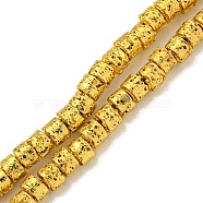 Electroplated Natural Lava Rock Beads Strands, Cloumn, Golden Plated, 3x2mm, Hole: 1mm, about 164pcs/strand, 15.35''(39cm)(G-I360-J02-01)