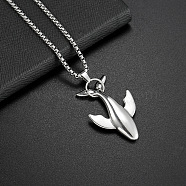 Alloy Whale Pendant Necklaces, 201 Stainless Steel Box Chain Necklaces, Stainless Steel Color, 23.58 inch(59.9cm)(NJEW-R001-02P)