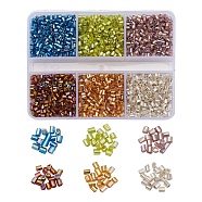 3900Pcs 6 Colors 11/0 Two Cut Round Hole Glass Seed Beads, Hexagon, Silver Lined, Rainbow Plated, Mixed Color, 2x2mm, Hole: 0.5mm, about 650pcs/color(SEED-YW0001-48)