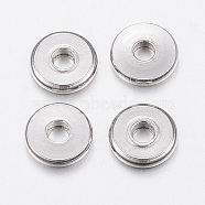 304 Stainless Steel Beads, Flat Round, Stainless Steel Color, 6x1mm, Hole: 2mm(STAS-H426-01-6MM)