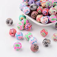 Handmade Polymer Clay Beads, Round, Mixed Color, about 12mm in diameter, hole: 2mm(X-FM12mmY)