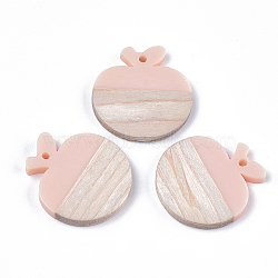 Resin & Wood Pendants, Apple, Pink, 27.5x26x3.5mm, Hole: 1.8mm(RESI-S358-46D)