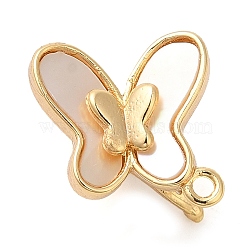 Brass with Natural Shell Fold Over Clasps, Butterfly, Real 18K Gold Plated, 15x12.5x8.5mm, Hole: 1.2mm(KK-G505-27G)