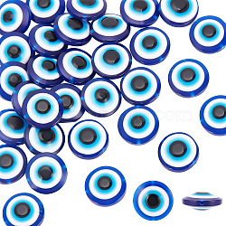 2 Strands Resin Imitation Lampwork Beads Strands, Flat Round with Evil Eye, Dark Blue, 20x9mm, Hole: 1.4mm, about 20pcs/strand, 15.94 inch(40.5cm)(RESI-HY0001-23)