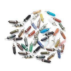 Natural & Synthetic Gemstone Pointed Pendants, with Platinum Tone Brass Findings, Bullet, 39.5x12x11.5mm, Hole: 4.5x2.8mm(G-M378-01P-A)