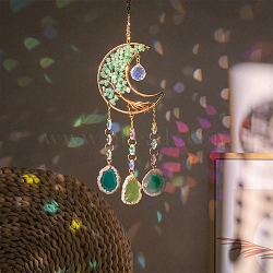 Natural Green Aventurine and Natual Agate Pendant Decorations, Glass Sun Catchers, Ball Prism for Chandelier Ceiling, Tree of Life, Packaging: 90x90x90mm(PW-WG82760-04)