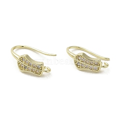 Brass Micro Pave Cubic Zirconia Earring Hooks, Long-Lasting Plated, Leaf, 16x6mm, Hole: 1.2mm, Pin: 0.8mm(KK-C048-14A-G)