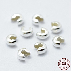 925 Sterling Silver Crimp Bead Cover, Silver, 3x4x2mm(STER-L063-06A-S)