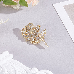 1Pc Rose Zinc Alloy Rhinestone Brooches, Golden, 47x32mm(JEWB-LP0004-27)