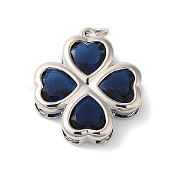 Rack Plating Brass Pendants, with Glass, Long-Lasting Plated, Lead Free & Cadmium Free, Flower, with Jump Ring, Platinum, Dark Blue, 23.5x21x5.5mm, Hole: 3mm(KK-U022-02A-P)